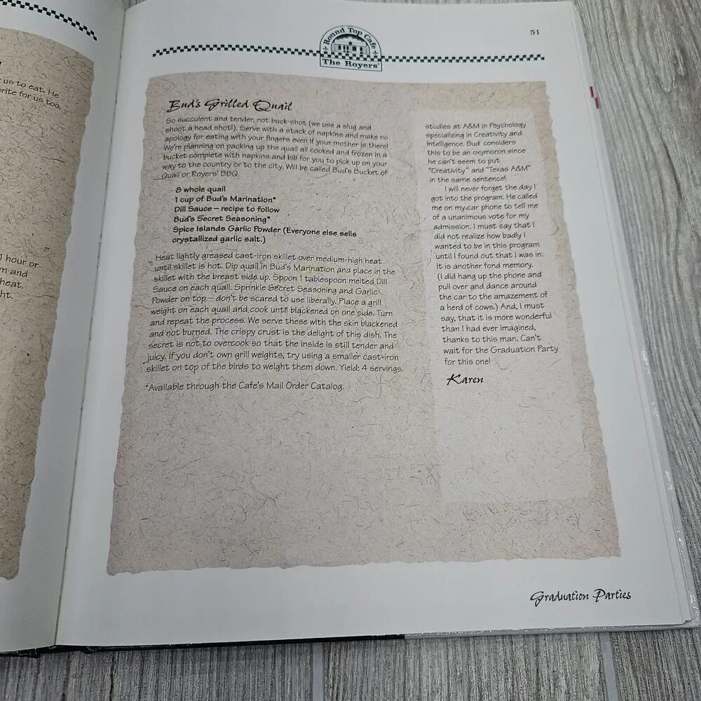 1995 Signed First‎ Edition Royers' Round Top Cafe Cookbook Karen & Bud Royer
